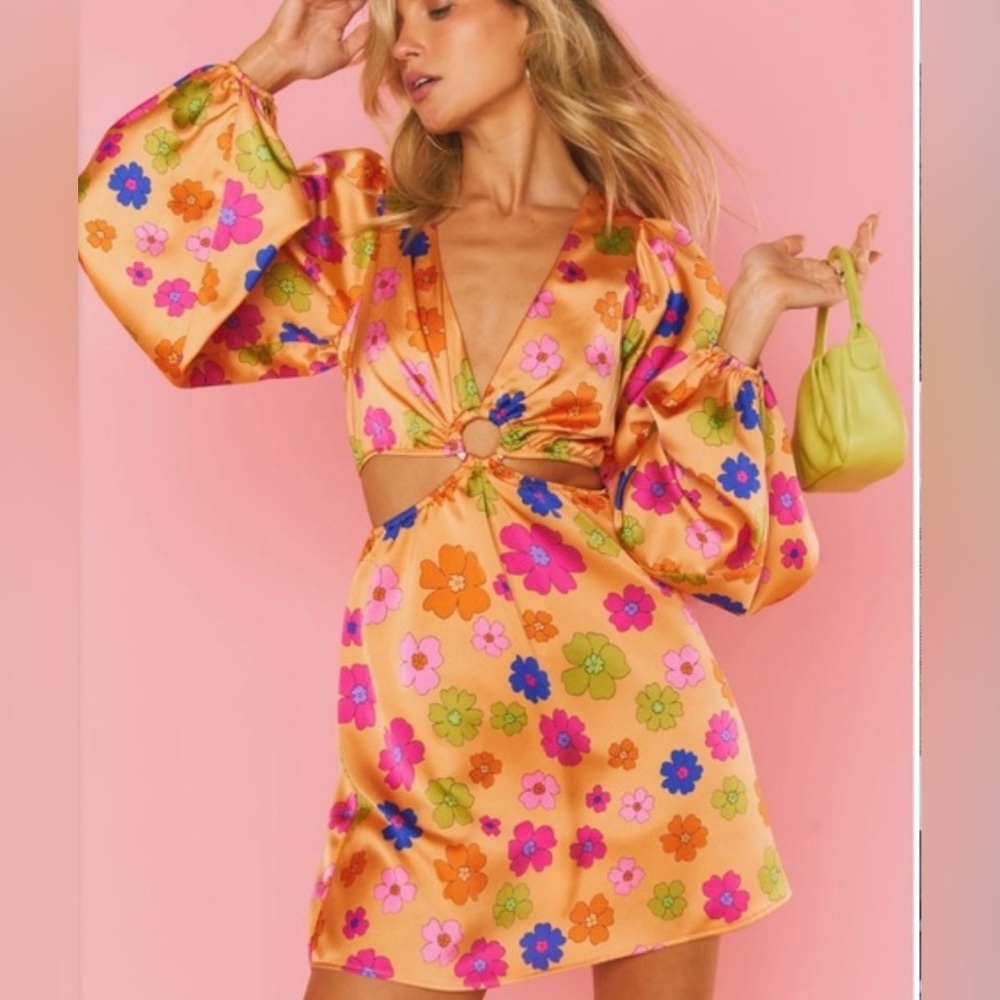 Show Me Your MuMu Floral Mini Dress - Orange and Pink - Picture 2 of 3